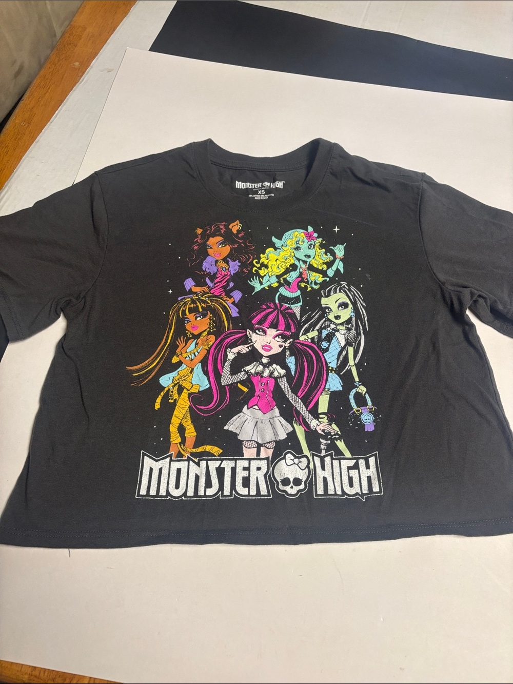 monster high Black Crop Top with Multicolor Character Graphic
